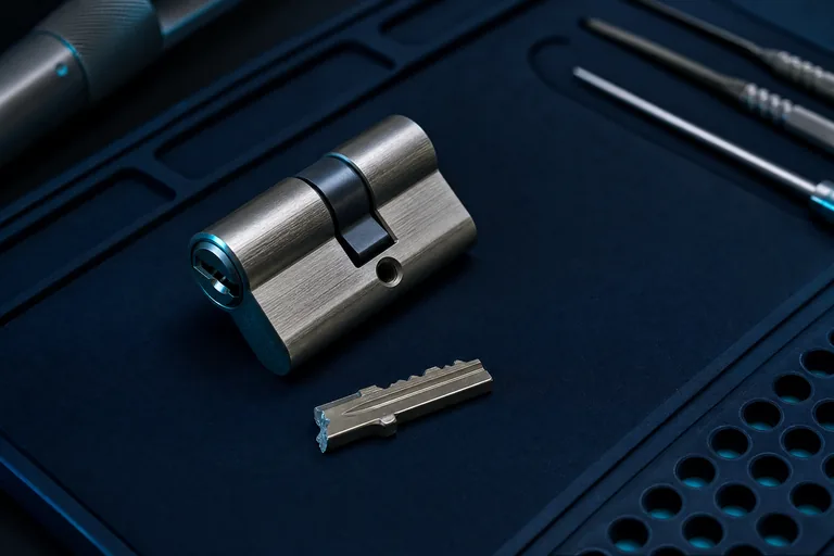 Conceptual broken-key assessment with a key fragment and lock cylinder